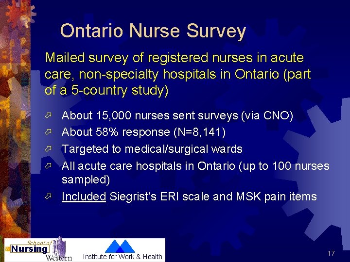 Ontario Nurse Survey Mailed survey of registered nurses in acute care, non-specialty hospitals in