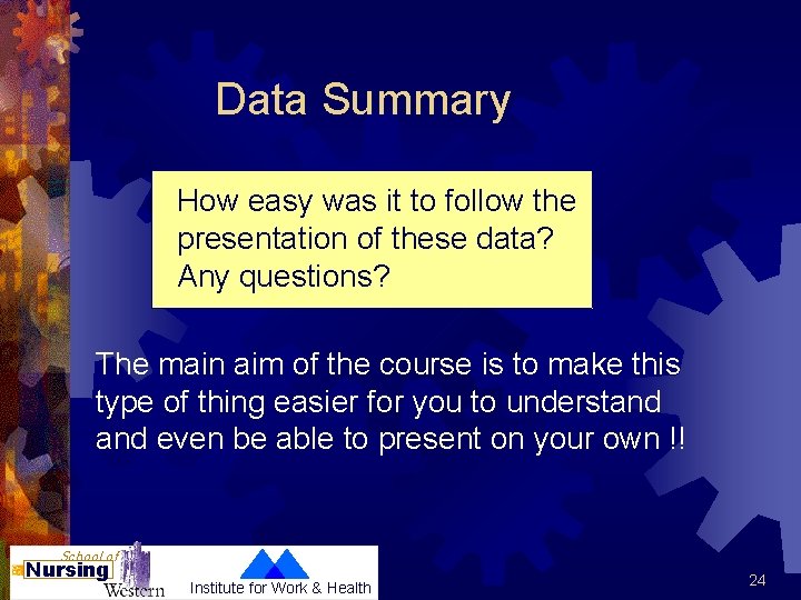 Data Summary How easy was it to follow the presentation of these data? Any