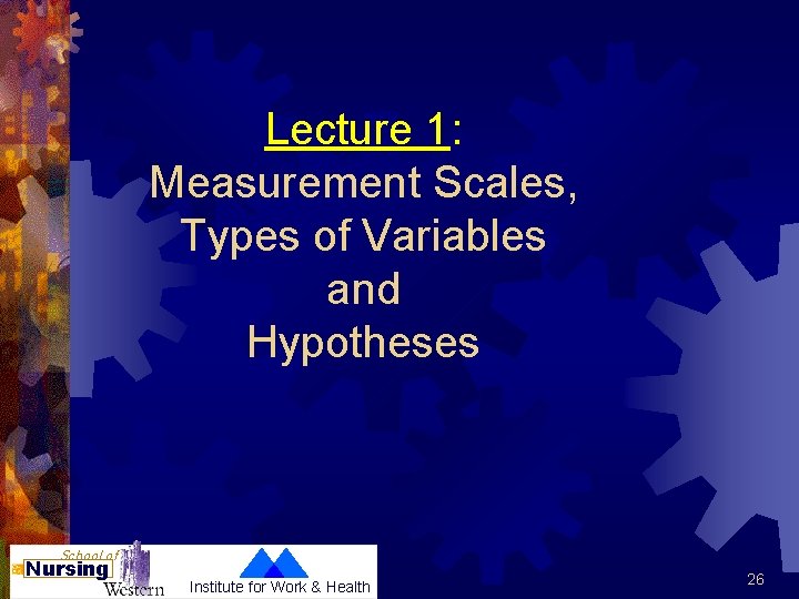 Lecture 1: Measurement Scales, Types of Variables and Hypotheses School of Nursing Institute for