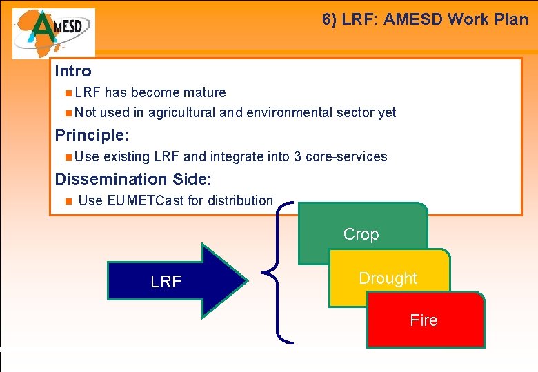 6) LRF: AMESD Work Plan Intro LRF has become mature Not used in agricultural
