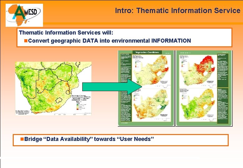 Intro: Thematic Information Services will: Convert geographic DATA into environmental INFORMATION Bridge “Data Availability”