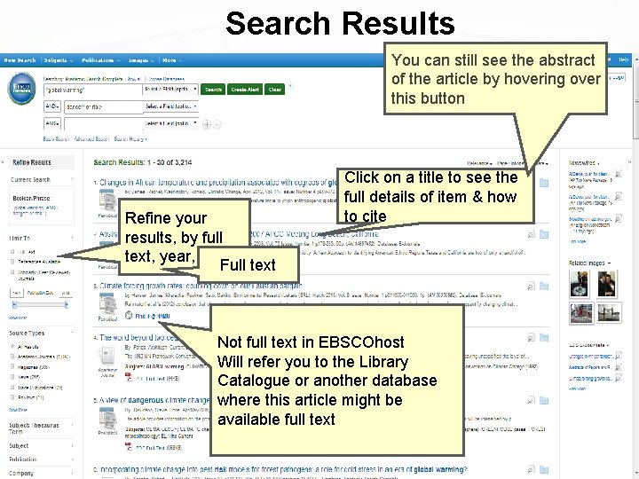 Search Results You can still see the abstract of the article by hovering over
