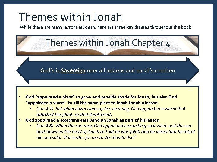 Themes within Jonah While there are many lessons in Jonah, here are three key Themes within Jonah While there are many lessons in Jonah, here are three key