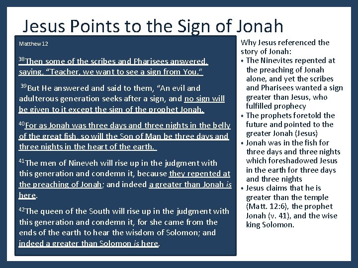 Jesus Points to the Sign of Jonah Matthew 12 38 Then some of the Jesus Points to the Sign of Jonah Matthew 12 38 Then some of the