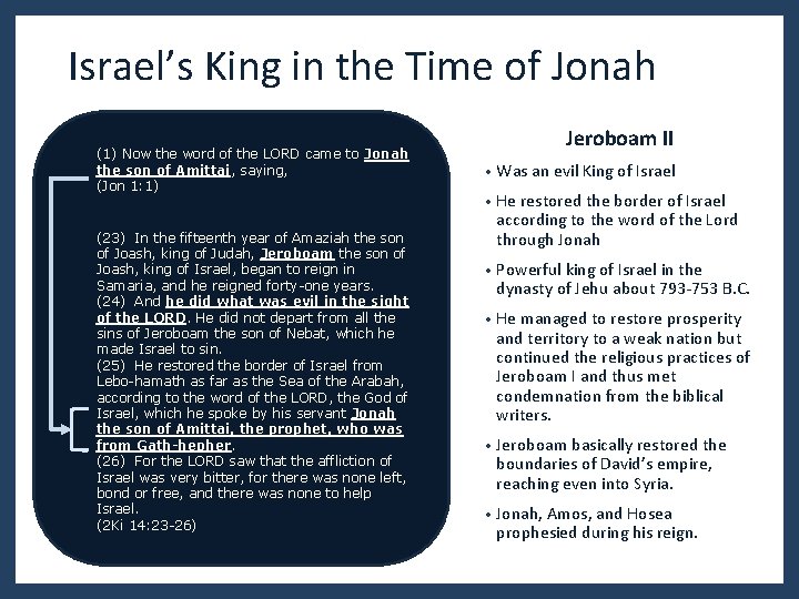 Israel’s King in the Time of Jonah (1) Now the word of the LORD Israel’s King in the Time of Jonah (1) Now the word of the LORD