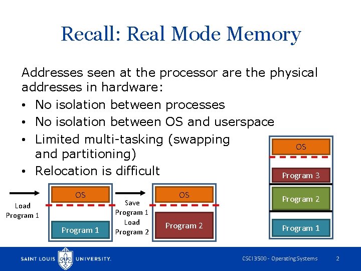 Recall: Real Mode Memory Addresses seen at the processor are the physical addresses in