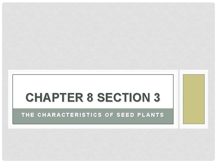 CHAPTER 8 SECTION 3 THE CHARACTERISTICS OF SEED PLANTS 