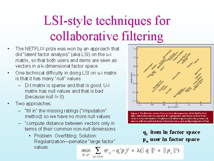 LSI-style techniques for collaborative filtering • • • The NETFLIX prize was won by