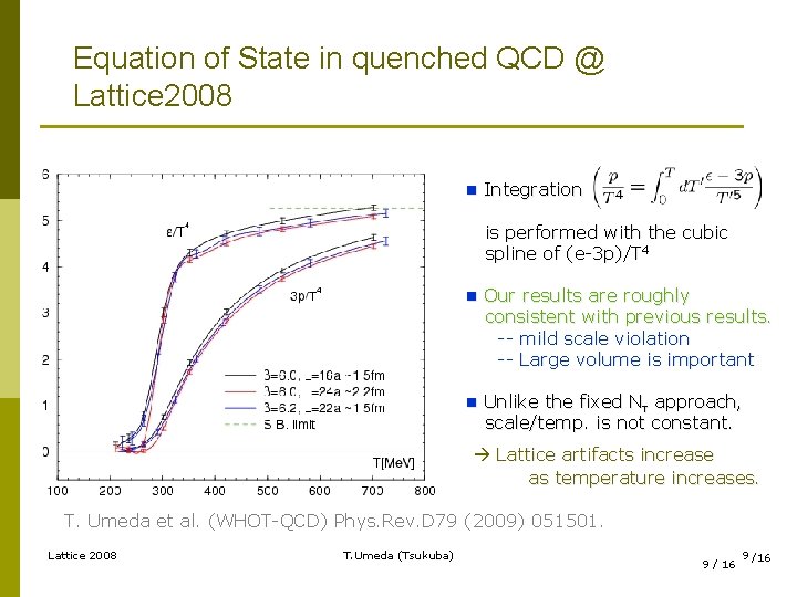 Equation of State in quenched QCD @ Lattice 2008 n Integration is performed with