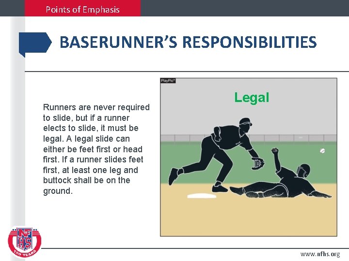Points of Emphasis BASERUNNER’S RESPONSIBILITIES Runners are never required to slide, but if a