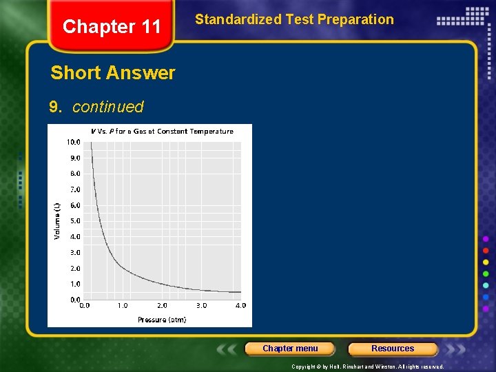 Chapter 11 Standardized Test Preparation Short Answer 9. continued Chapter menu Resources Copyright ©