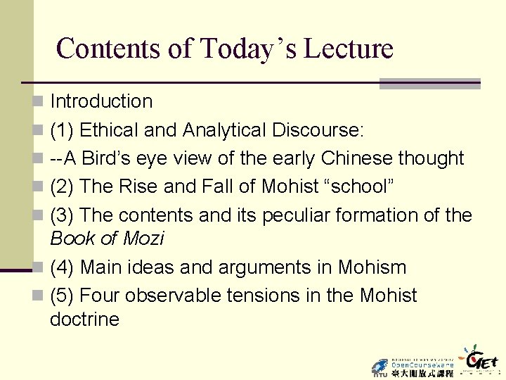 Contents of Today’s Lecture n Introduction n (1) Ethical and Analytical Discourse: n --A