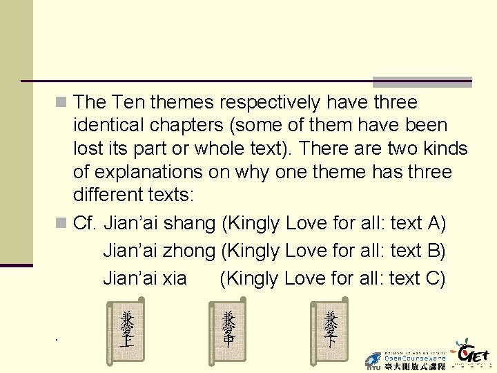 n The Ten themes respectively have three identical chapters (some of them have been