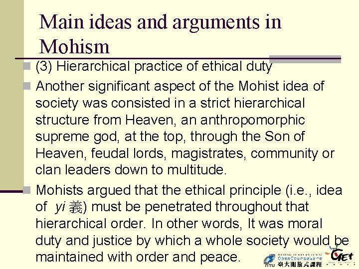 Main ideas and arguments in Mohism n (3) Hierarchical practice of ethical duty n