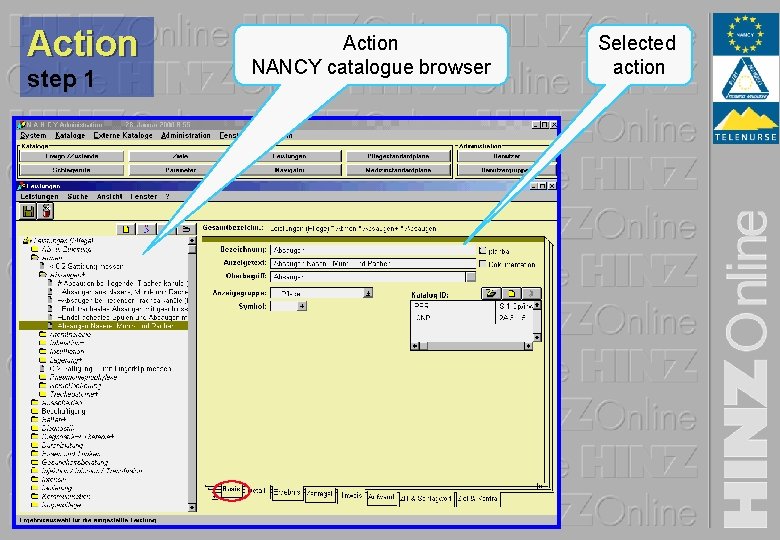 Action step 1 Action NANCY catalogue browser Selected action 