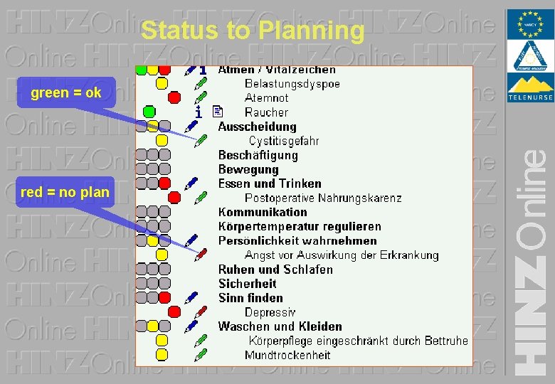 Status to Planning green = ok red = no plan 