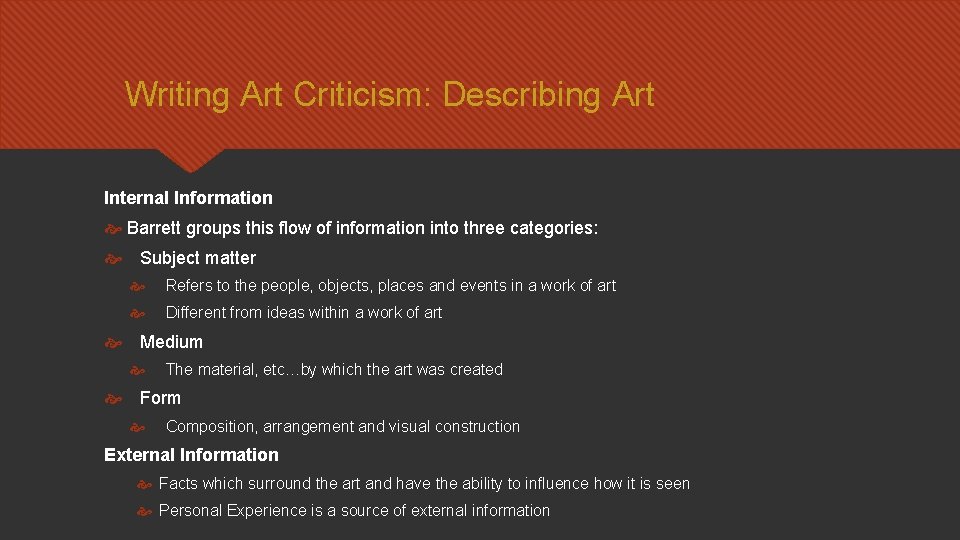 Writing Art Criticism Ch 3 Describing Art What