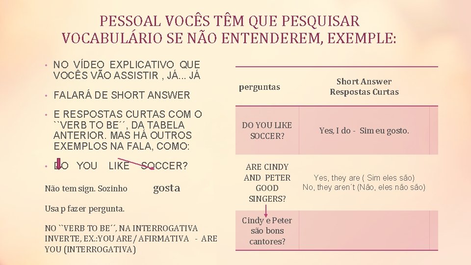 PESSOAL VOCÊS TÊM QUE PESQUISAR VOCABULÁRIO SE NÃO ENTENDEREM, EXEMPLE: • NO VÍDEO EXPLICATIVO