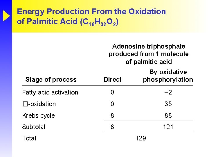 Energy Production From the Oxidation of Palmitic Acid (C 16 H 32 O 2)