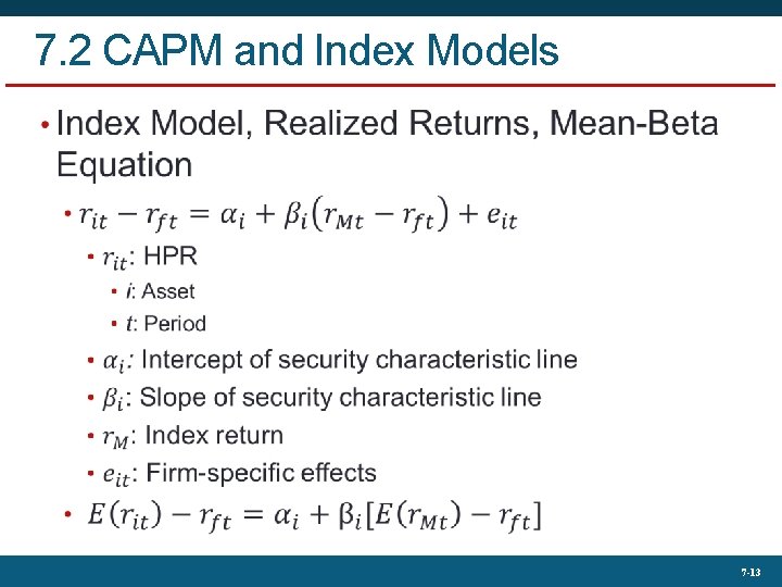 7. 2 CAPM and Index Models 7 -13 