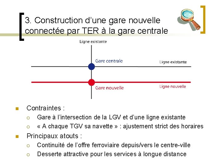 3. Construction d’une gare nouvelle connectée par TER à la gare centrale n Contraintes