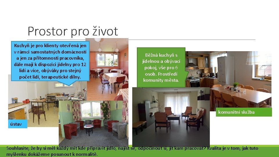 Prostor pro život Kuchyň je pro klienty otevřená jen v rámci samostatných domácností a