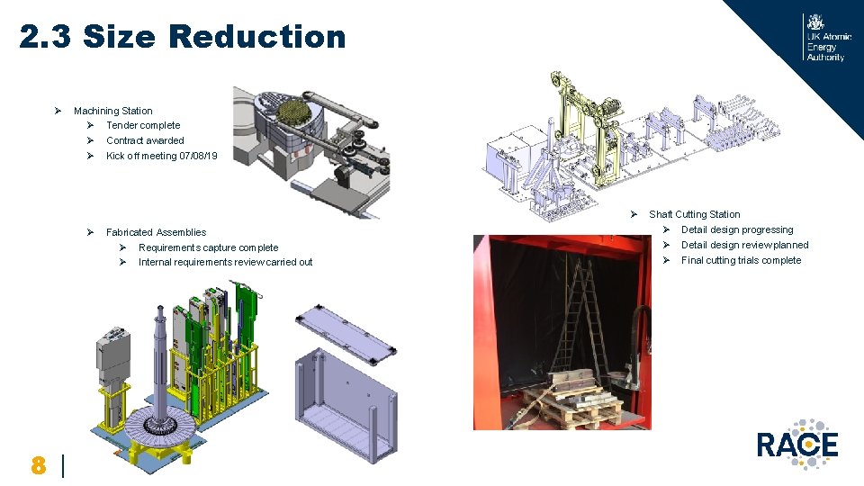 2. 3 Size Reduction Ø Machining Station Ø Ø Ø Tender complete Contract awarded