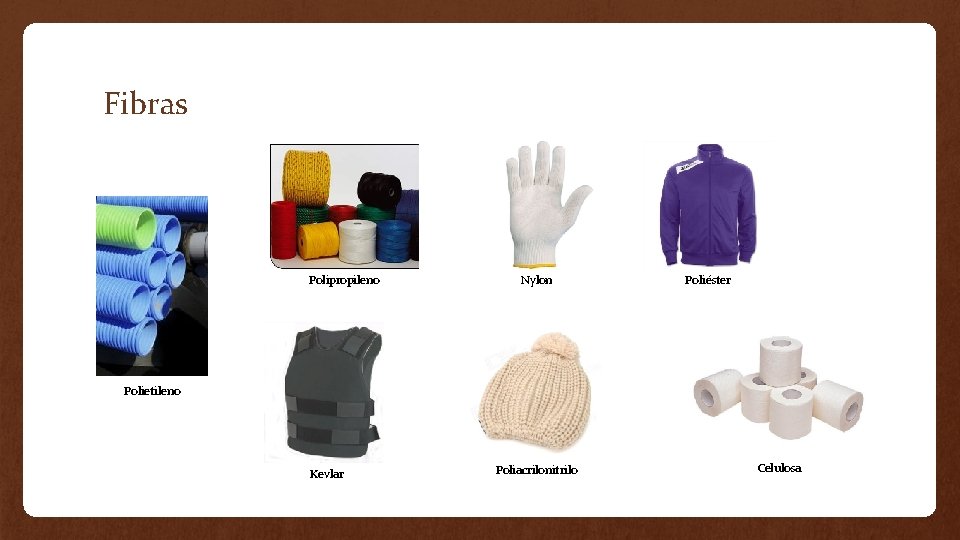 Fibras Polipropileno Nylon Poliéster Polietileno Kevlar Poliacrilonitrilo Celulosa 