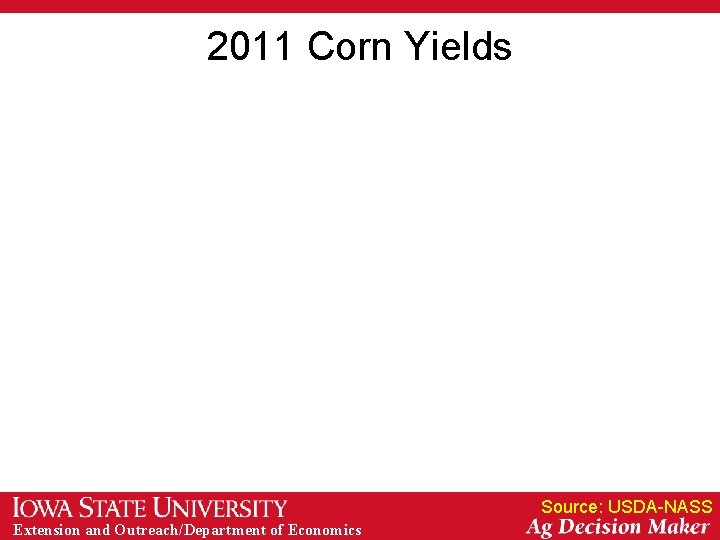 2011 Corn Yields Source: USDA-NASS Extension and Outreach/Department of Economics 