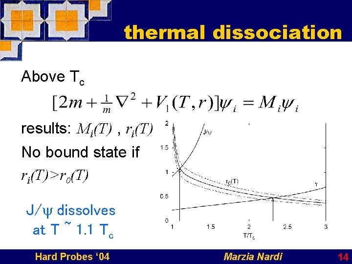 thermal dissociation Above Tc results: Mi(T) , ri(T) No bound state if ri(T)>r 0(T)