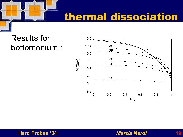 thermal dissociation Results for bottomonium : Hard Probes ‘ 04 Marzia Nardi 19 