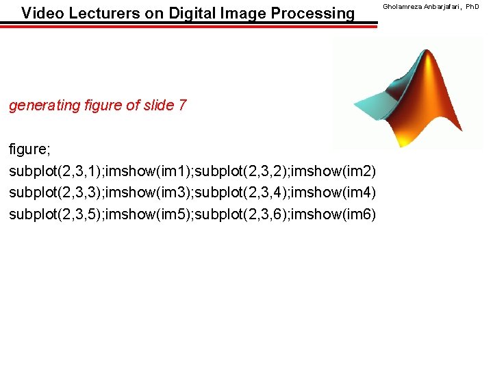 Video Lecturers on Digital Image Processing generating figure of slide 7 figure; subplot(2, 3,
