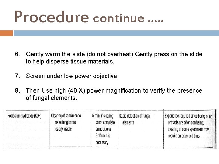 Procedure continue …. . 6. Gently warm the slide (do not overheat) Gently press
