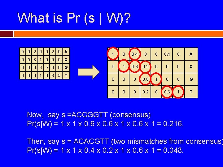 What is Pr (s | W)? 5 0 2 0 A 1 0 0.