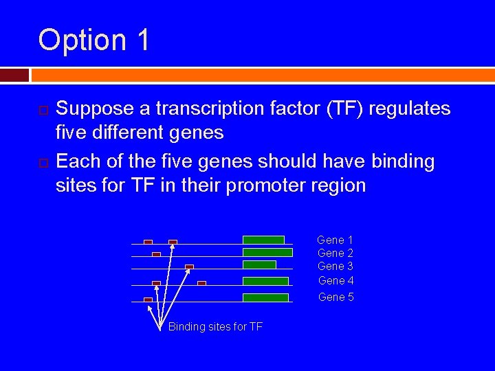 Option 1 Suppose a transcription factor (TF) regulates five different genes Each of the