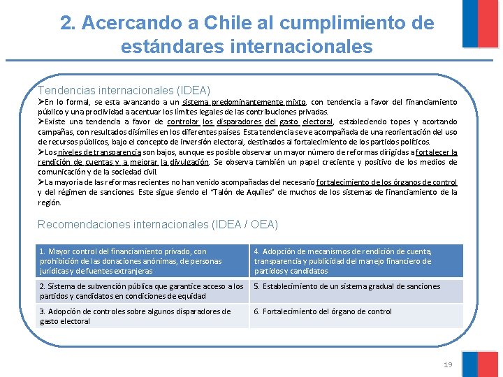 2. Acercando a Chile al cumplimiento de estándares internacionales Tendencias internacionales (IDEA) ØEn lo