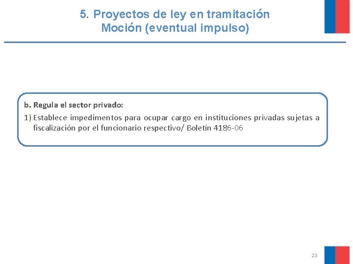 5. Proyectos de ley en tramitación Moción (eventual impulso) b. Regula el sector privado: