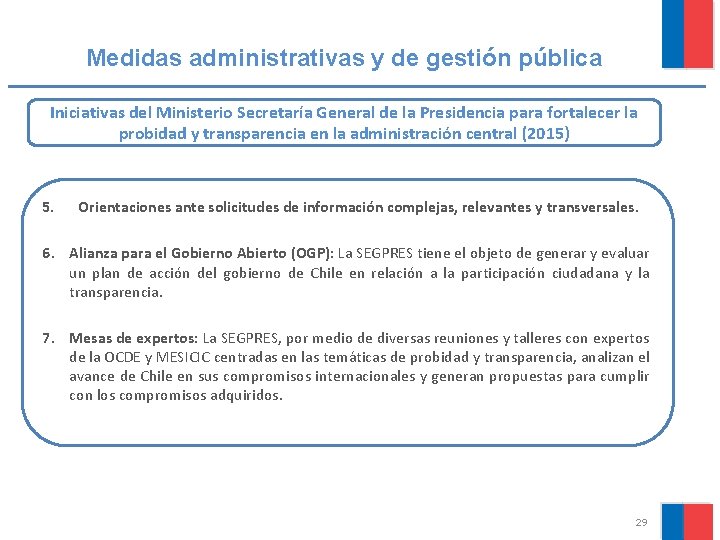 Medidas administrativas y de gestión pública Iniciativas del Ministerio Secretaría General de la Presidencia