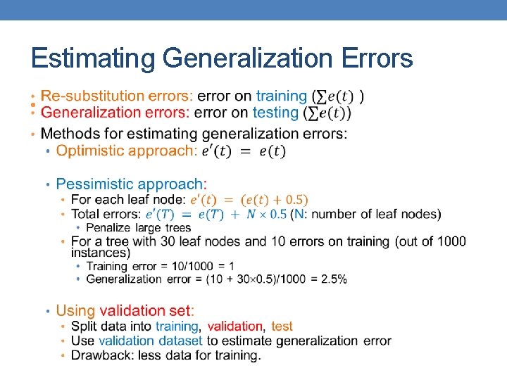 Estimating Generalization Errors • 