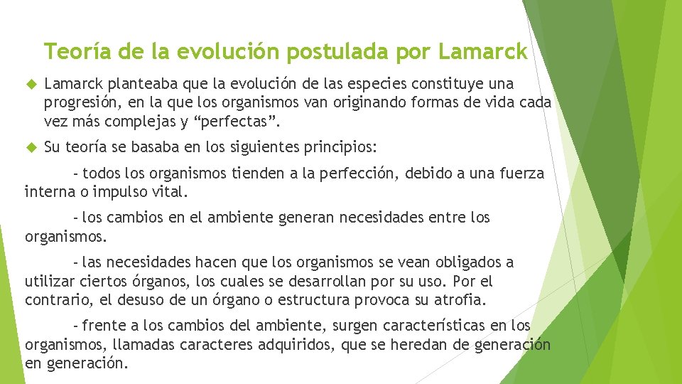 Teoría de la evolución postulada por Lamarck planteaba que la evolución de las especies