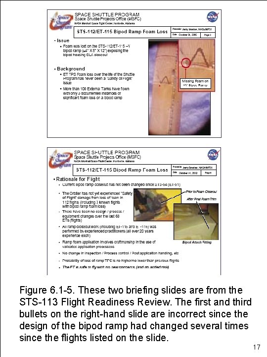 Figure 6. 1 -5. These two briefing slides are from the STS-113 Flight Readiness