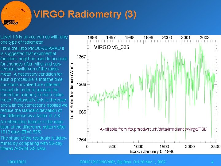 VIRGO Radiometry (3) Level 1. 8 is all you can do with only one