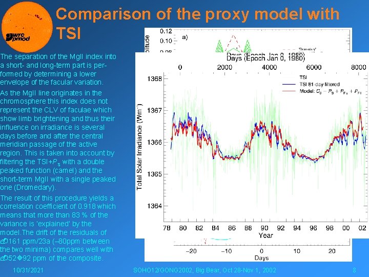 Comparison of the proxy model with TSI The separation of the Mg. II index