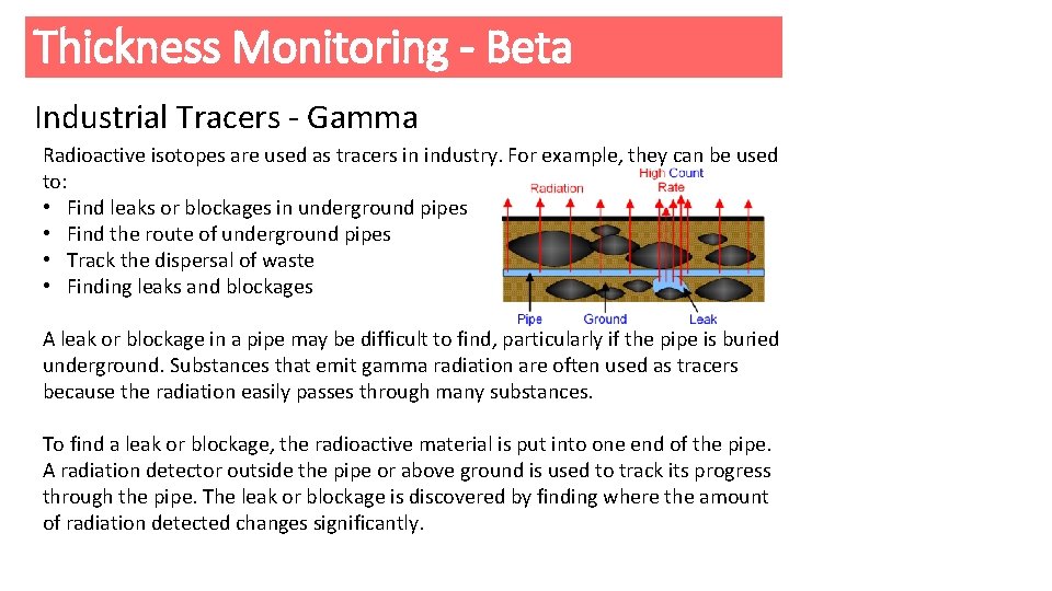 Thickness Monitoring - Beta Industrial Tracers - Gamma Radioactive isotopes are used as tracers