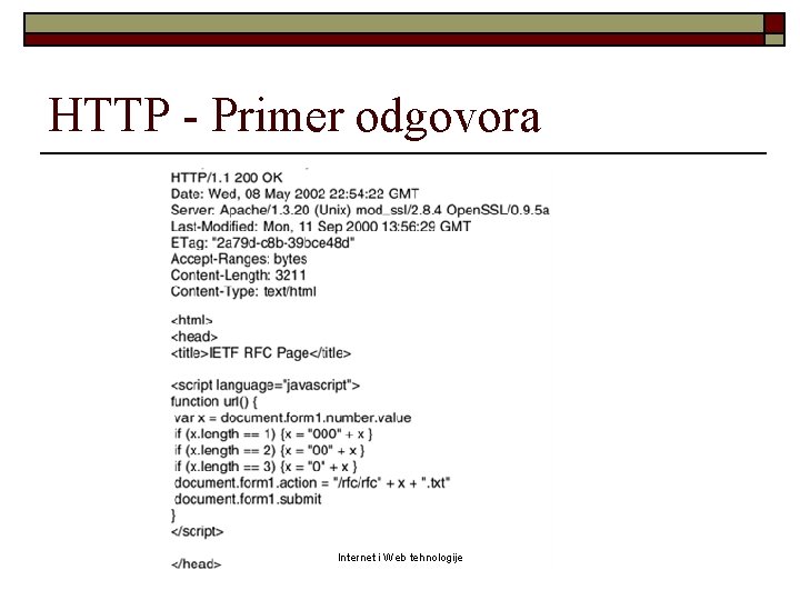 HTTP - Primer odgovora Internet i Web tehnologije 