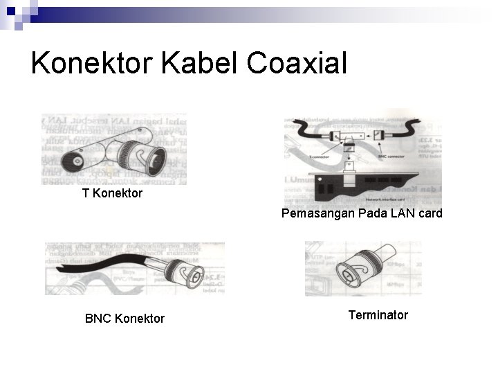 Konektor Kabel Coaxial T Konektor Pemasangan Pada LAN card BNC Konektor Terminator 