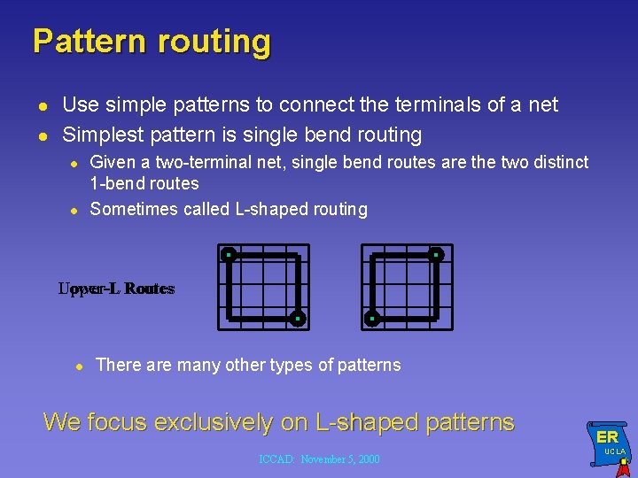 Pattern routing l l Use simple patterns to connect the terminals of a net