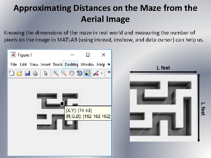 Approximating Distances on the Maze from the Aerial Image Knowing the dimensions of the