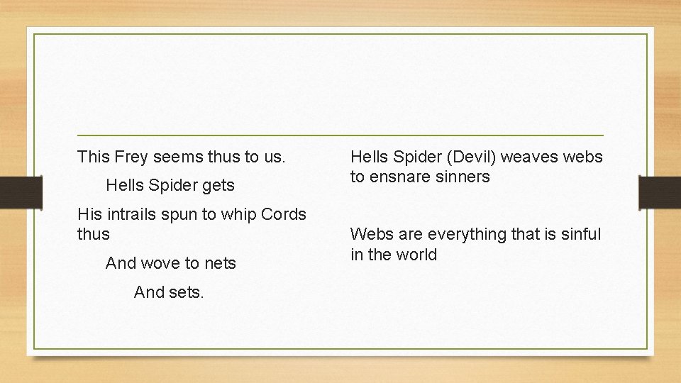 This Frey seems thus to us. Hells Spider gets His intrails spun to whip