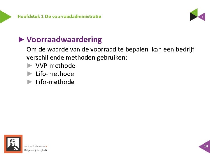 Hoofdstuk 1 De voorraadadministratie ► Voorraadwaardering Om de waarde van de voorraad te bepalen,